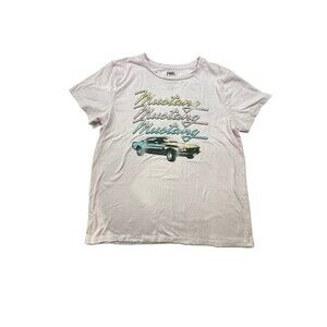Vintage Ford Mustang Womens Short Sleeve Crew Neck Graphic Cotton Pink Size M